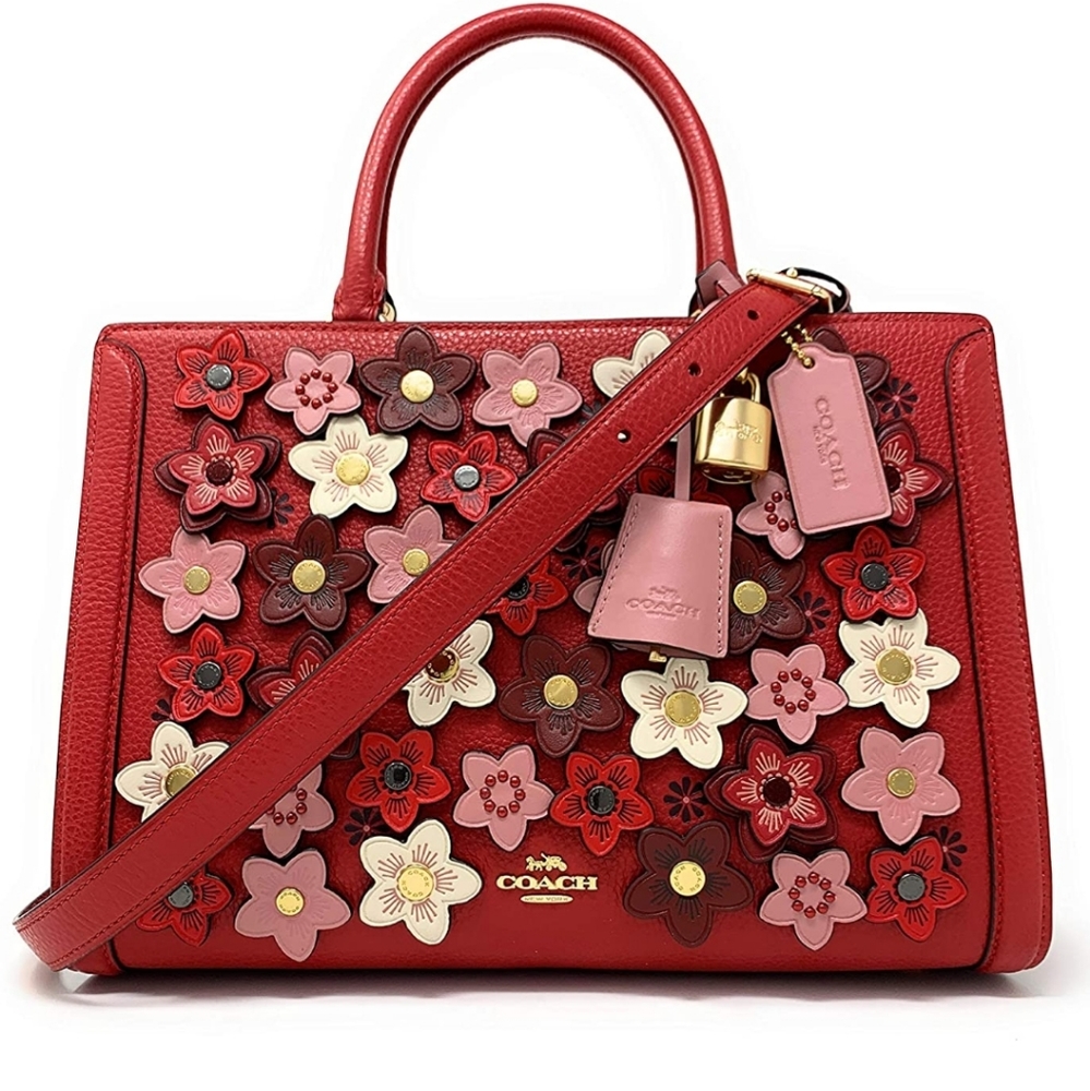 Coach Zoe Carryall Daisy Applique Satchel Red NWT